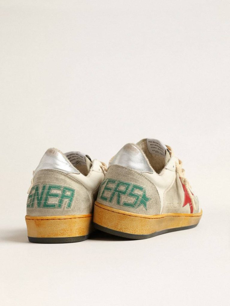 Golden Goose Ball Star In Gray Suede With Red Star And Silver Heel Tab Men Ball Star
