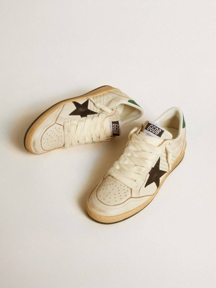 Golden Goose Ball Star White Women’s Ball Star With Black Leather Star And Green Leather Heel Tab Women