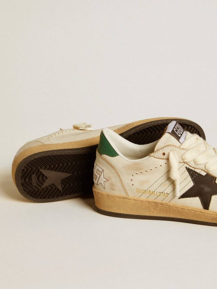 Golden Goose Ball Star White Women’s Ball Star With Black Leather Star And Green Leather Heel Tab Women