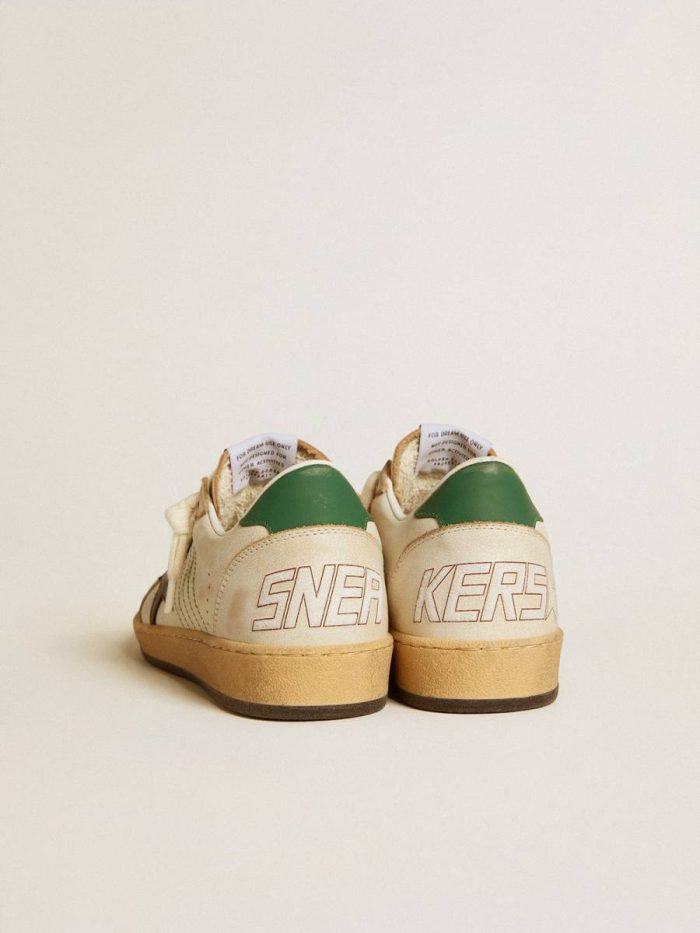 Golden Goose Ball Star White Women’s Ball Star With Black Leather Star And Green Leather Heel Tab Women