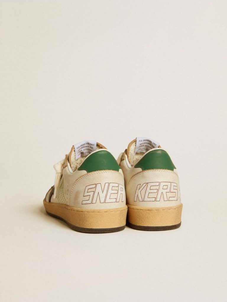 Golden Goose Ball Star White Women’s Ball Star With Black Leather Star And Green Leather Heel Tab Women