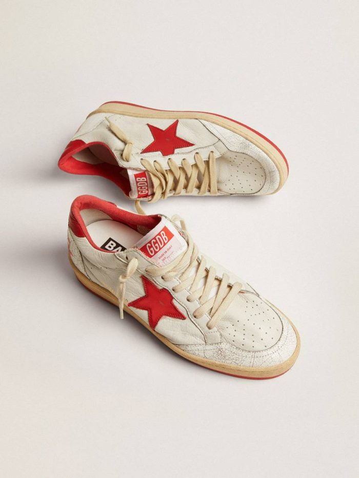 Golden Goose Ball Star Women Women's Ball Star In White Leather With Red Star And Heel Tab
