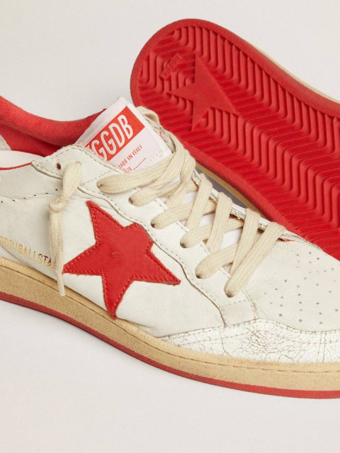 Golden Goose Ball Star Women Women's Ball Star In White Leather With Red Star And Heel Tab