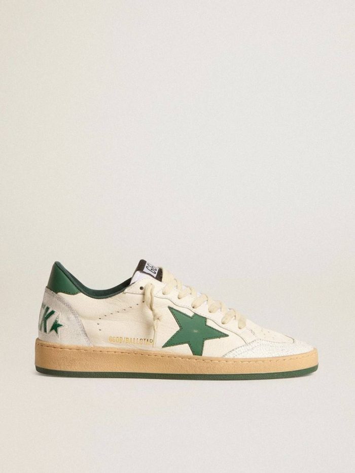 Golden Goose Ball Star Women's Ball Star Wishes In White Nappa Leather With Green Leather Star And Heel Tab Women