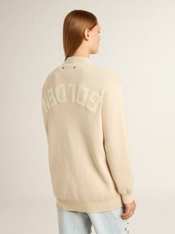 Golden Goose Beige Women Knitwear Women’s Beige Cardigan With 'Golden' Lettering On The Back