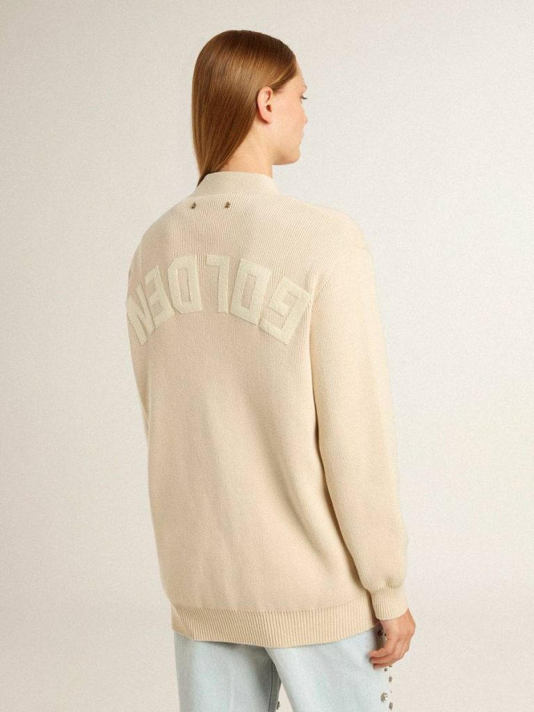 Golden Goose Beige Women Knitwear Women’s Beige Cardigan With 'Golden' Lettering On The Back