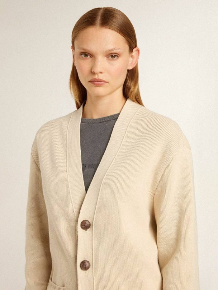 Golden Goose Beige Women Knitwear Women’s Beige Cardigan With 'Golden' Lettering On The Back