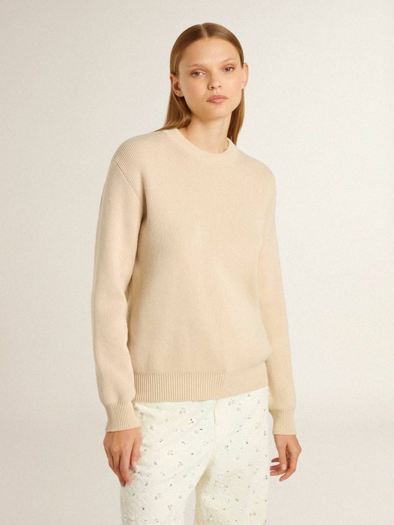 Golden Goose Beige Women's Beige Sweater With 'Golden' Lettering On The Back Women Knitwear