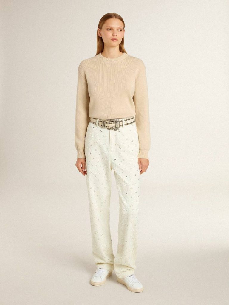 Golden Goose Beige Women's Beige Sweater With 'Golden' Lettering On The Back Women Knitwear