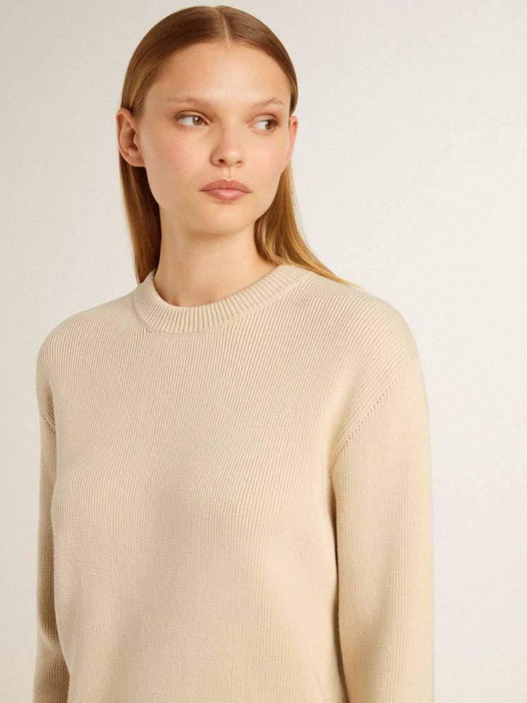 Golden Goose Beige Women's Beige Sweater With 'Golden' Lettering On The Back Women Knitwear