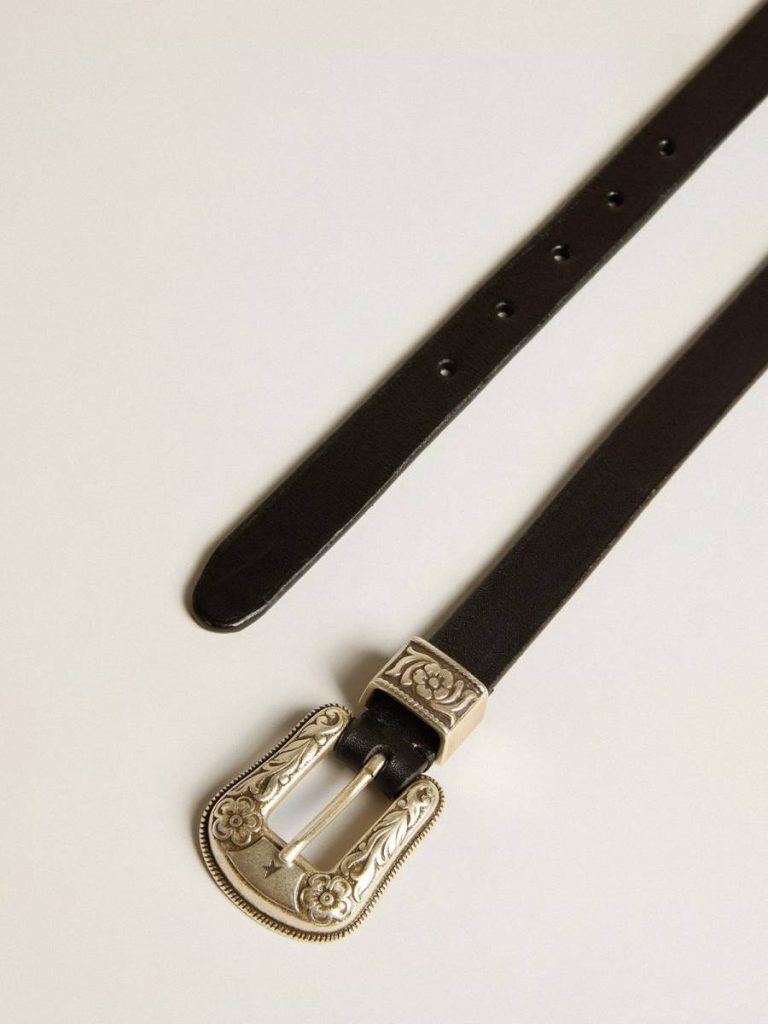 Golden Goose Belts Women Black Belt In Washed Leather With Silver Color Buckle Black