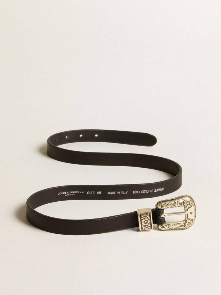 Golden Goose Belts Women Black Belt In Washed Leather With Silver Color Buckle Black