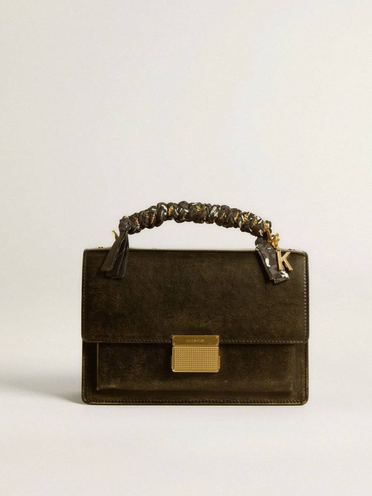 Golden Goose Black Braided Fabric Charm With Brass Chain Bag Accessories Women