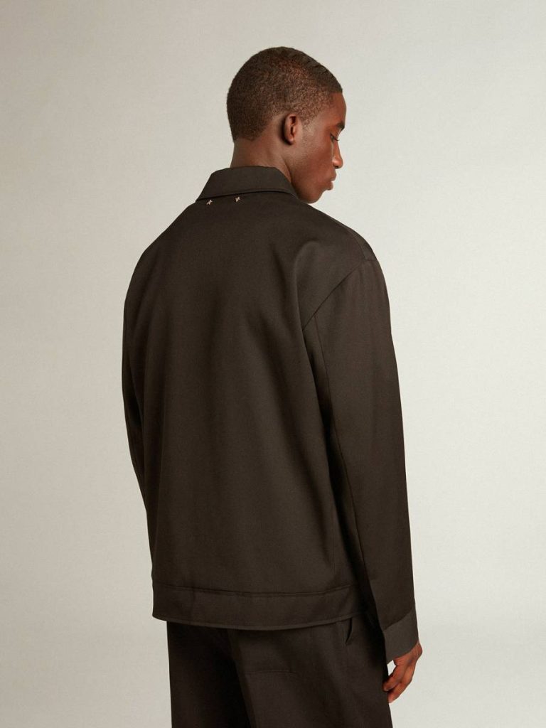 Golden Goose Black Men’s Zip-Up Jacket In Black Wool Gabardine Men Coats & Jackets