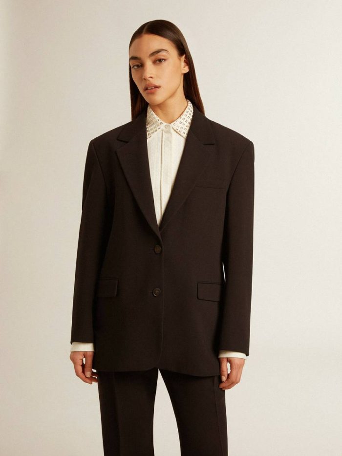 Golden Goose Blazers Women Women’s Black Wool-Blend Blazer Jacket Black