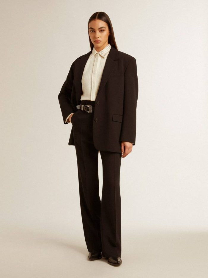 Golden Goose Blazers Women Women’s Black Wool-Blend Blazer Jacket Black