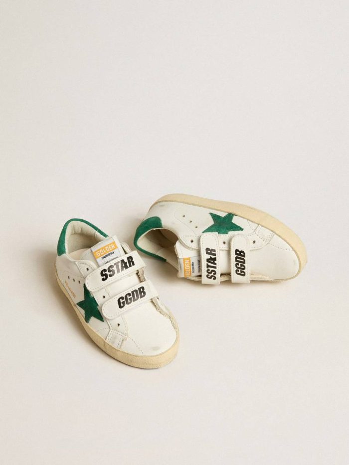 Golden Goose Boys (4-10 Years) Old School Young With Green Suede Star And Heel Tab Kids White