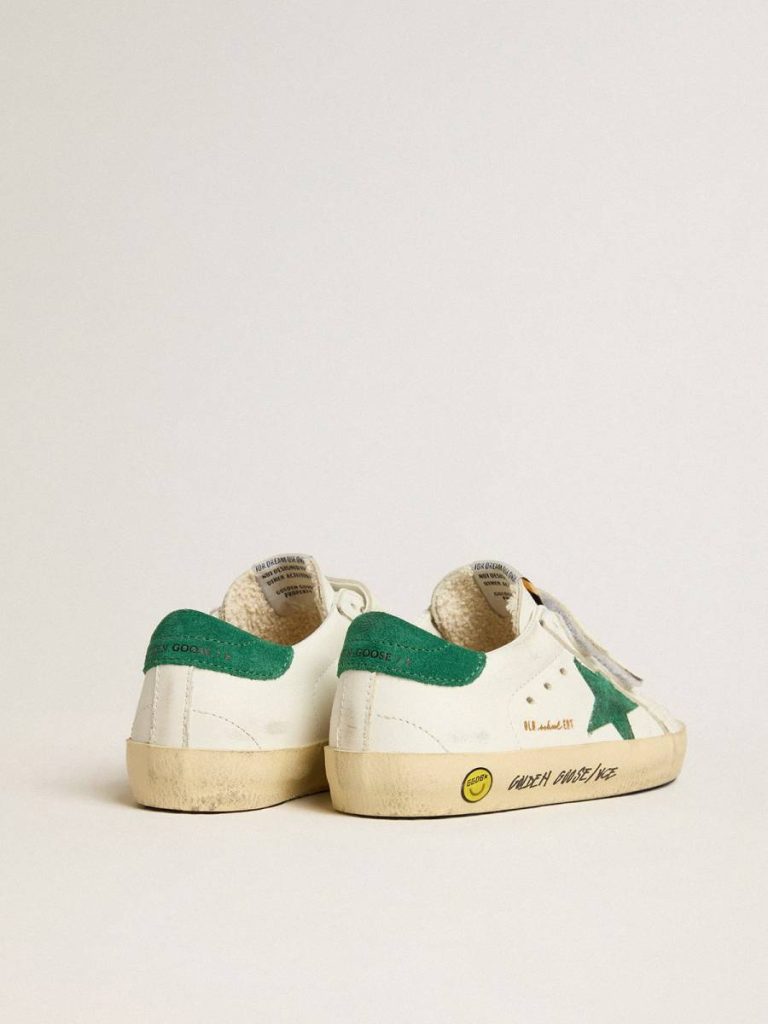 Golden Goose Boys (4-10 Years) Old School Young With Green Suede Star And Heel Tab Kids White
