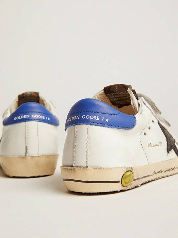 Golden Goose Boys (4-10 Years) Young Old School With Black Snake Print Leather Star And Blue Heel White Kids