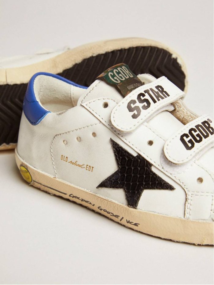 Golden Goose Boys (4-10 Years) Young Old School With Black Snake Print Leather Star And Blue Heel White Kids