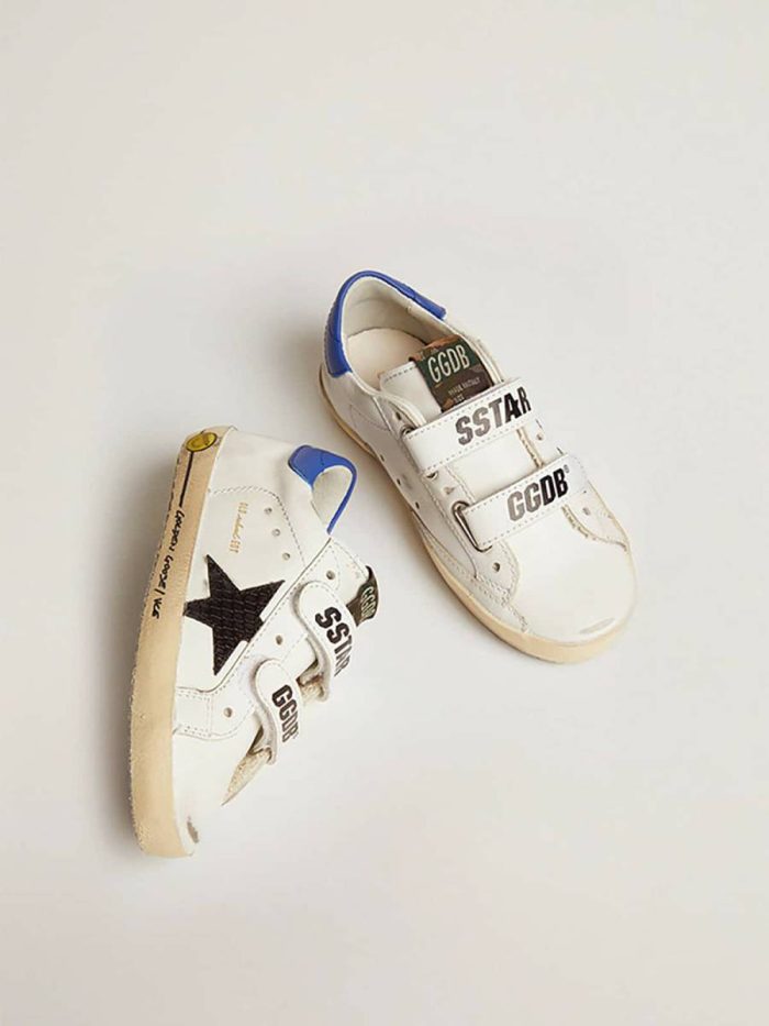 Golden Goose Boys (4-10 Years) Young Old School With Black Snake Print Leather Star And Blue Heel White Kids