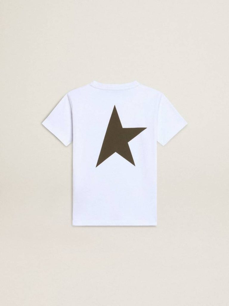 Golden Goose Boys' White T-Shirt With Contrasting Dark Green Logo And Star Topwear Selection (4-12 Years) Kids White