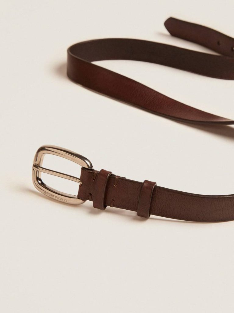 Golden Goose Brown Houston Belt In Washed Leather Belts Men