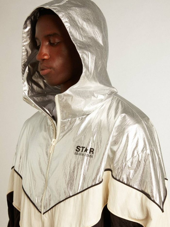 Golden Goose Coats & Jackets Men Men's Windcheater In Silver And Black Technical Fabric Silver And Black
