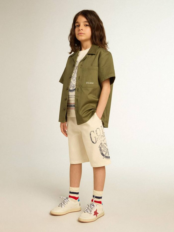 Golden Goose Cotton T-Shirt In Aged White With Faded Print At The Center Aged White Topwear Selection (4-12 Years) Kids