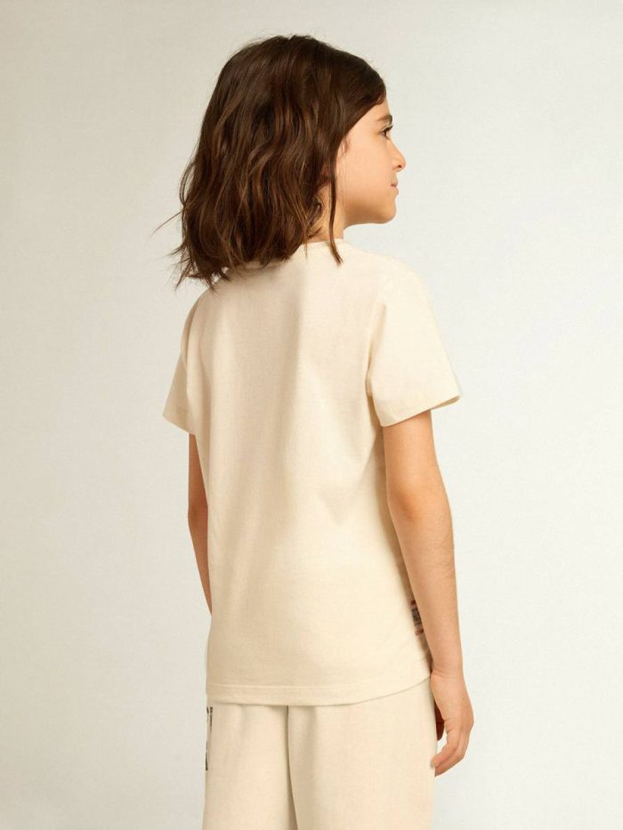 Golden Goose Cotton T-Shirt In Aged White With Faded Print At The Center Aged White Topwear Selection (4-12 Years) Kids