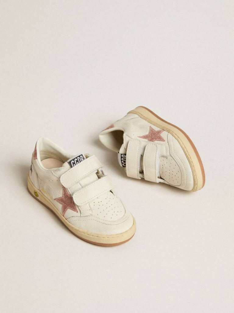 Golden Goose Girls (4-10 Years) Kids Ball Star Young In Nappa With Peach-Pink Glitter Star And Heel Tab
