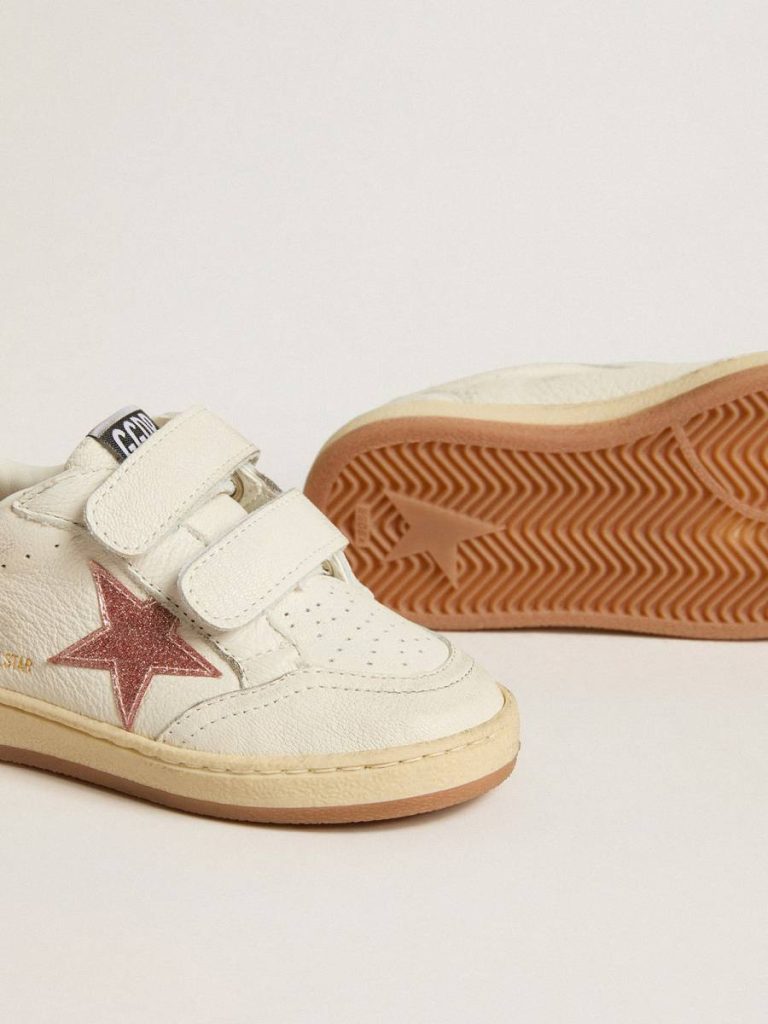 Golden Goose Girls (4-10 Years) Kids Ball Star Young In Nappa With Peach-Pink Glitter Star And Heel Tab