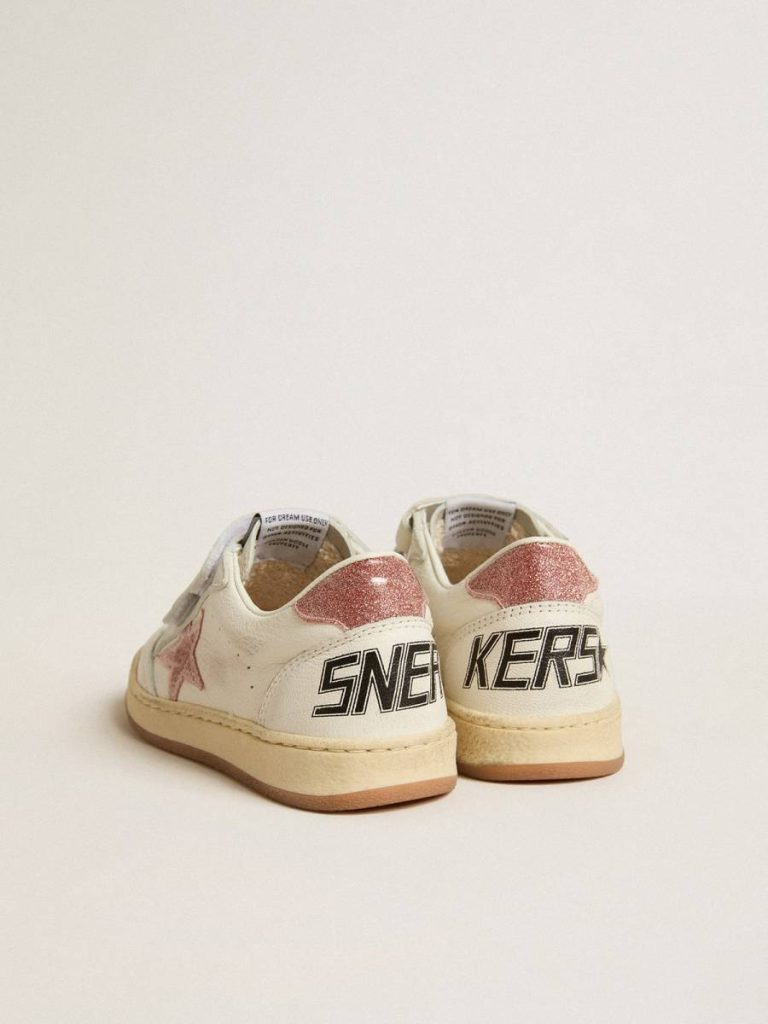 Golden Goose Girls (4-10 Years) Kids Ball Star Young In Nappa With Peach-Pink Glitter Star And Heel Tab