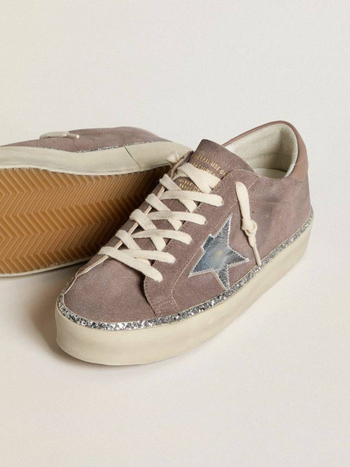 Golden Goose Hi Star In Suede With Silver Leather Star And Leather Heel Tab Hi Star Women