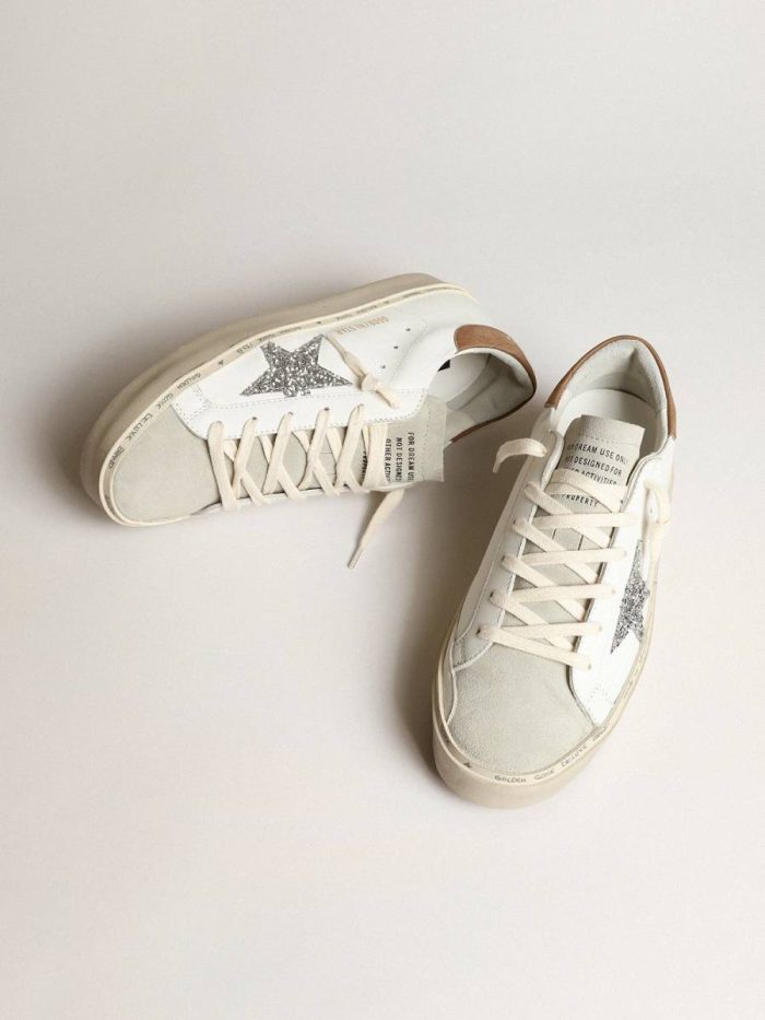 Golden Goose Hi Star Women White Women’s Hi Star With Silver Glitter Star And Dove-Gray Nubuck Heel Tab