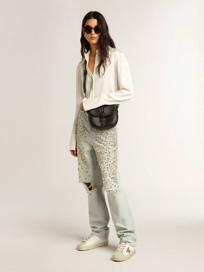 Golden Goose Hi Star Women White Women’s Hi Star With Silver Glitter Star And Dove-Gray Nubuck Heel Tab
