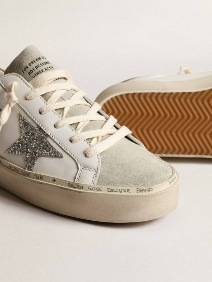 Golden Goose Hi Star Women White Women’s Hi Star With Silver Glitter Star And Dove-Gray Nubuck Heel Tab
