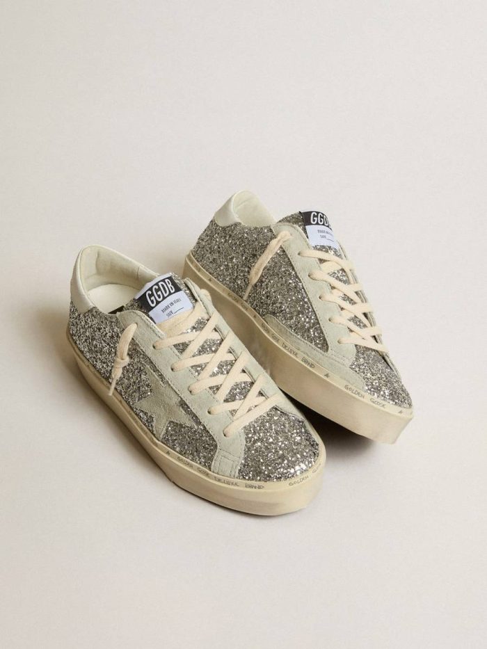Golden Goose Hi Star Women's Hi Star In Silver Glitter With Suede Star And White Heel Tab Women