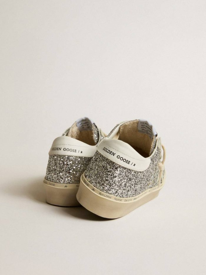 Golden Goose Hi Star Women's Hi Star In Silver Glitter With Suede Star And White Heel Tab Women