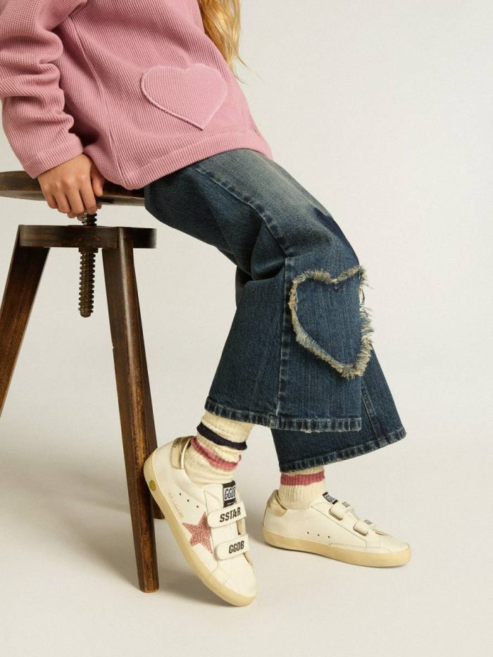 Golden Goose Junior Old School With Metallic Peach Leather Star Little Girls (1-3 Years) Kids