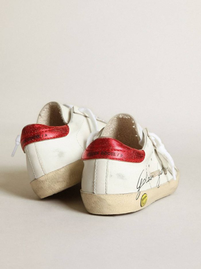 Golden Goose Junior Super-Star With Gray Star And Red Heel Tab White Kids Little Boys (1-3 Years)