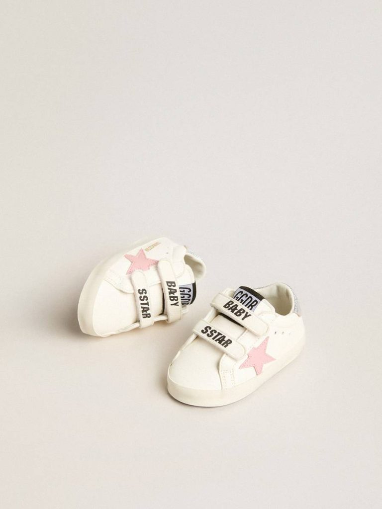 Golden Goose Kids Baby Old School With Pink Leather Star And Silver Leather Heel Tab Newborns