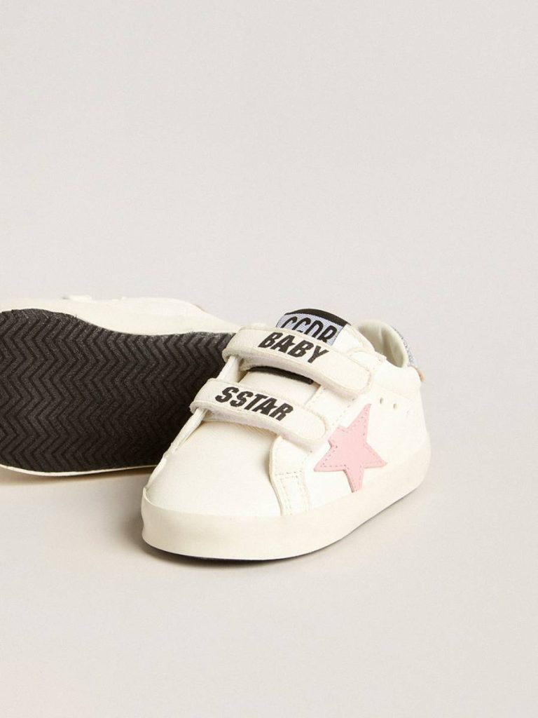 Golden Goose Kids Baby Old School With Pink Leather Star And Silver Leather Heel Tab Newborns