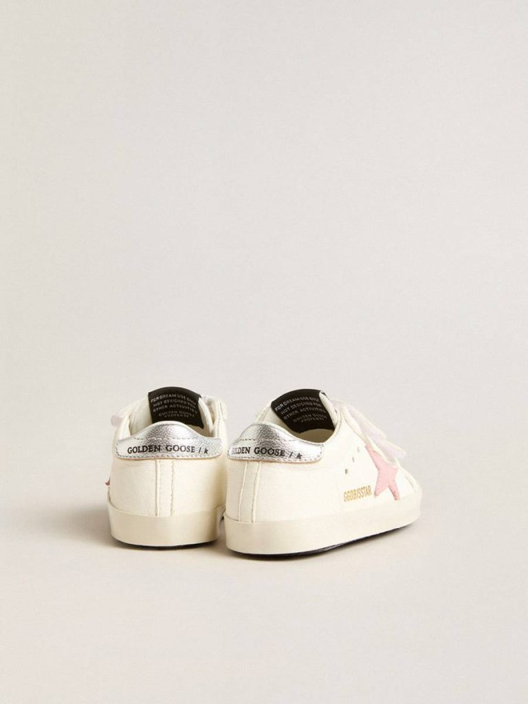 Golden Goose Kids Baby Old School With Pink Leather Star And Silver Leather Heel Tab Newborns