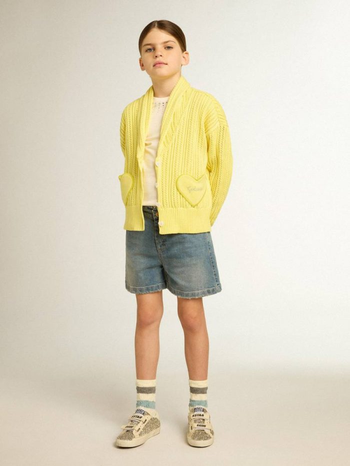 Golden Goose Kids Blue Denim Bottomwear Selection (4-12 Years) Girls’ Denim Shorts With Distressed Finish