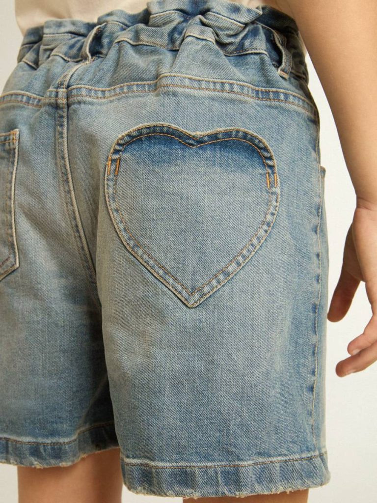 Golden Goose Kids Blue Denim Bottomwear Selection (4-12 Years) Girls’ Denim Shorts With Distressed Finish