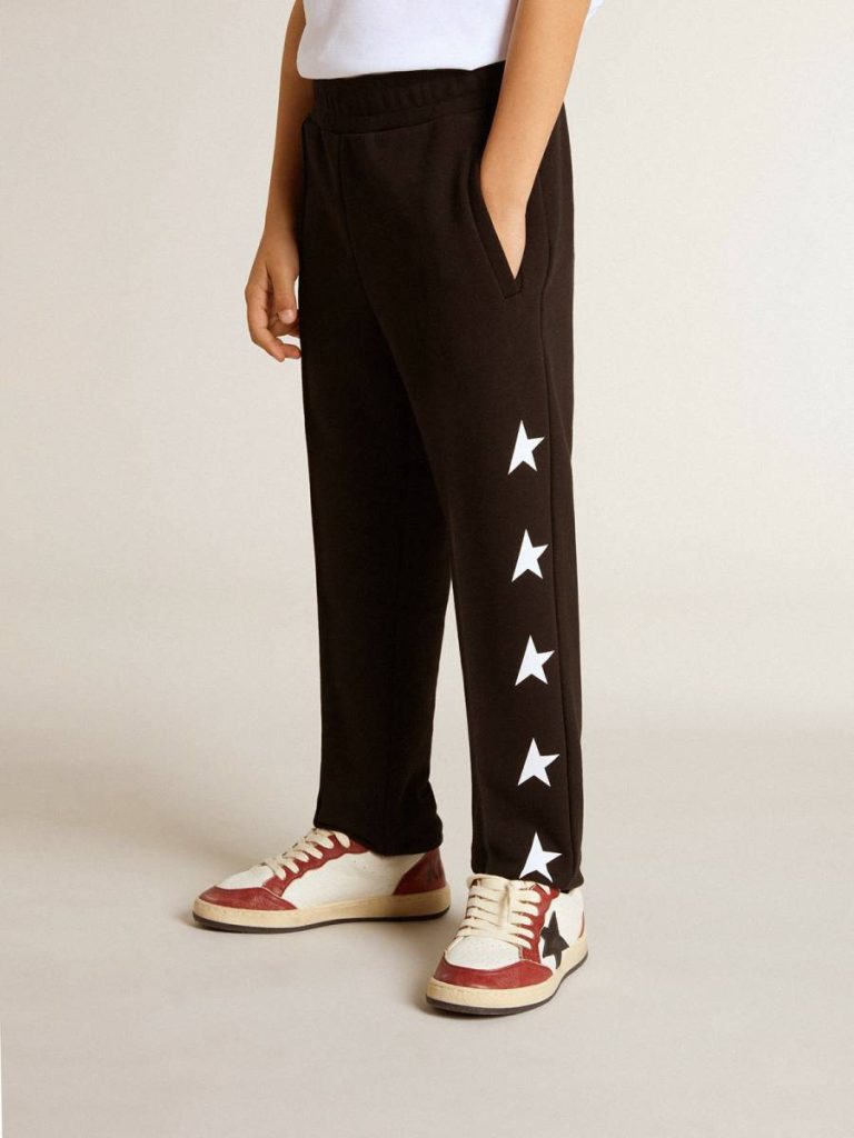 Golden Goose Kids Boys’ Black Joggers With White Stars Bottomwear Selection (4-12 Years) Black