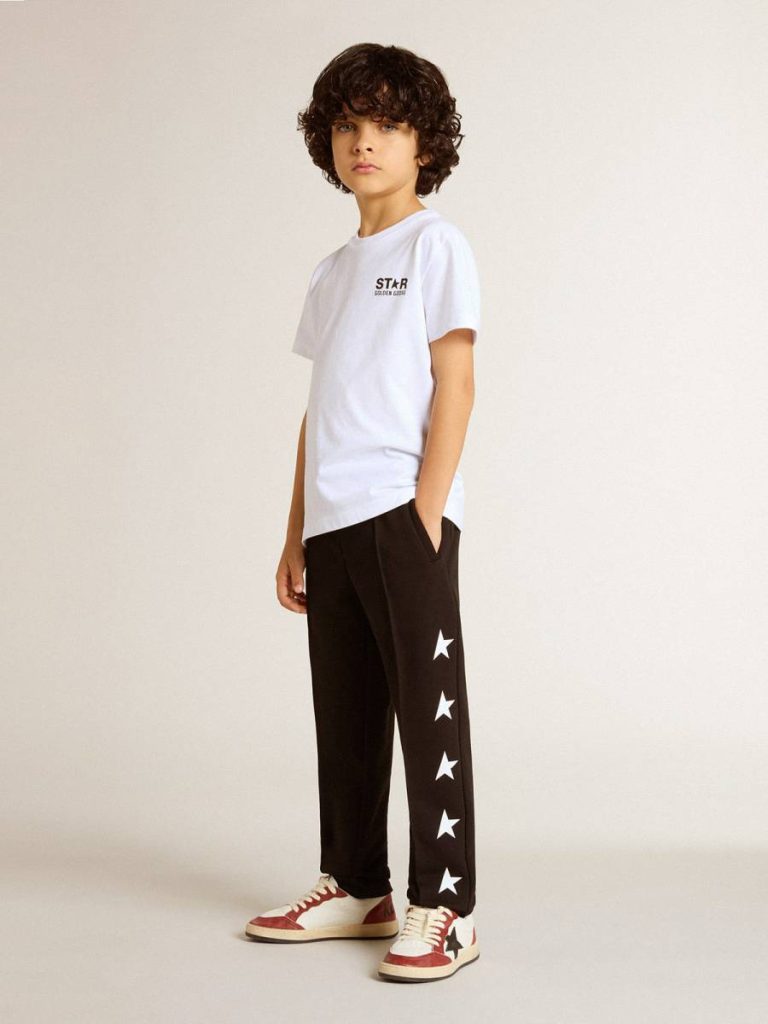 Golden Goose Kids Boys’ Black Joggers With White Stars Bottomwear Selection (4-12 Years) Black