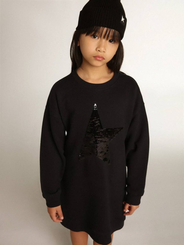 Golden Goose Kids Dark Blue Topwear Selection (4-12 Years) Girls’ Dark Blue Sweatshirt Dress With Sequin Star
