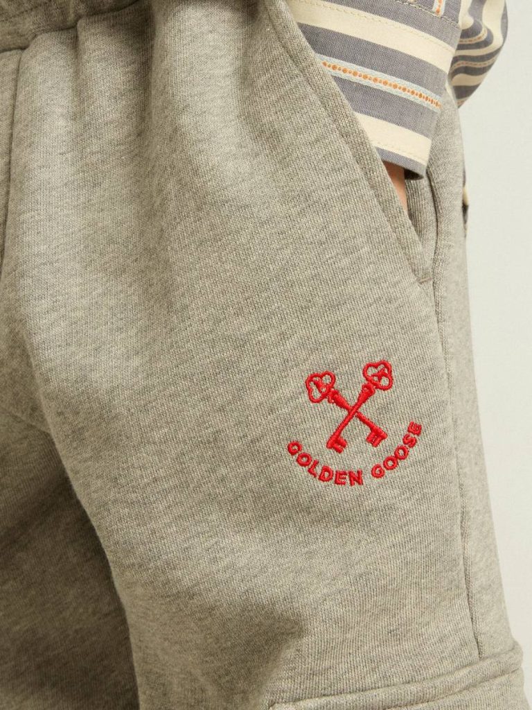 Golden Goose Kids Gray Melange Cotton Cargo Joggers With Embroidery Gray Melange Bottomwear Selection (4-12 Years)